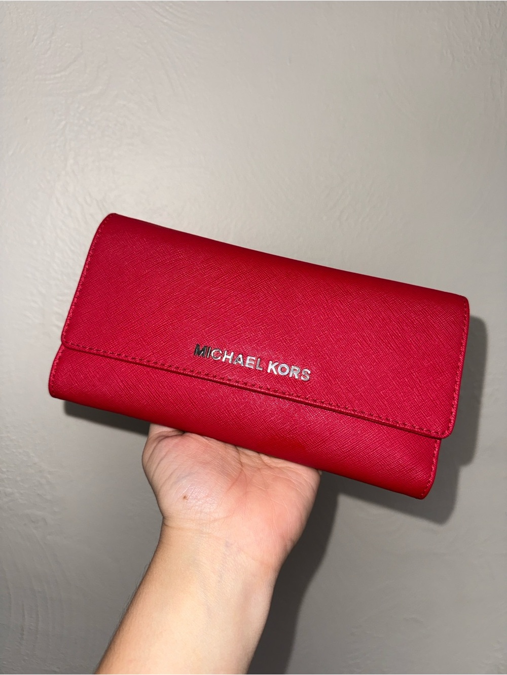 Michael Kors Jet Set Travel Wallet Organizer Red Saffiano Leather